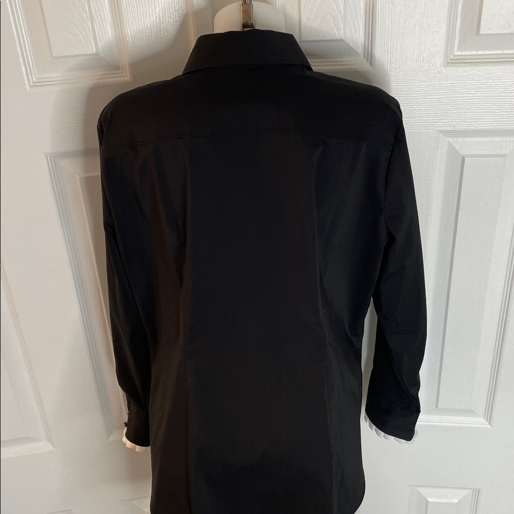 NEW YORK & CO BLACK & WHITE BUTTON DOWN RUFFLED BLOUSE SHIRT TOP SIZE XL - Picture 4 of 7